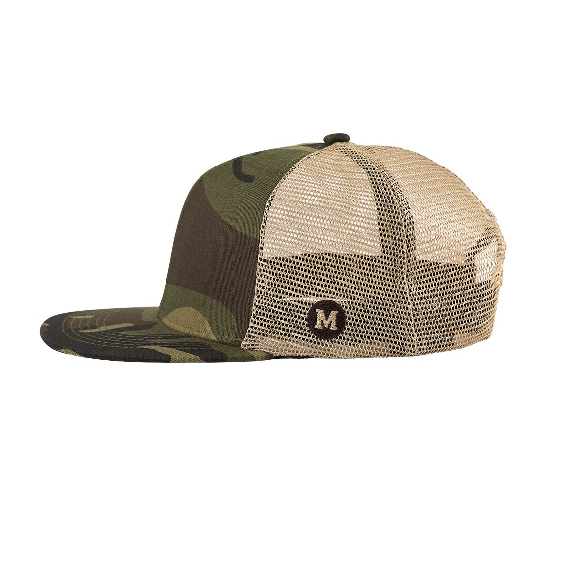 We The Essentials Camo Trucker Hat with Leather Patch